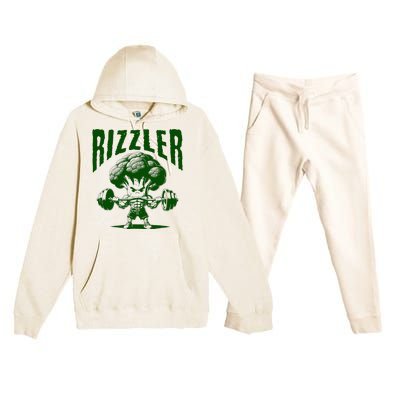 Rizzler Funny Vintage Buff Broccoli Viral Influencer Slang Premium Hooded Sweatsuit Set