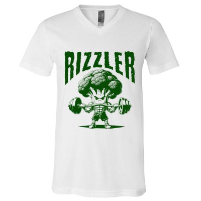 Rizzler Funny Vintage Buff Broccoli Viral Influencer Slang V-Neck T-Shirt