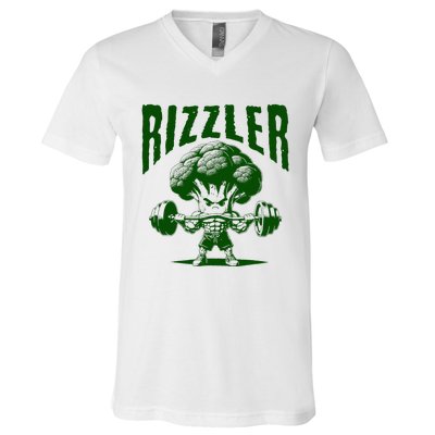 Rizzler Funny Vintage Buff Broccoli Viral Influencer Slang V-Neck T-Shirt