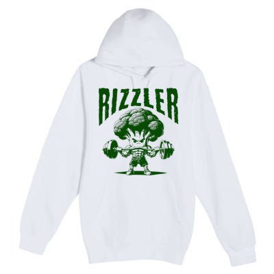 Rizzler Funny Vintage Buff Broccoli Viral Influencer Slang Premium Pullover Hoodie