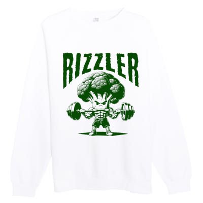 Rizzler Funny Vintage Buff Broccoli Viral Influencer Slang Premium Crewneck Sweatshirt