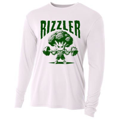 Rizzler Funny Vintage Buff Broccoli Viral Influencer Slang Cooling Performance Long Sleeve Crew