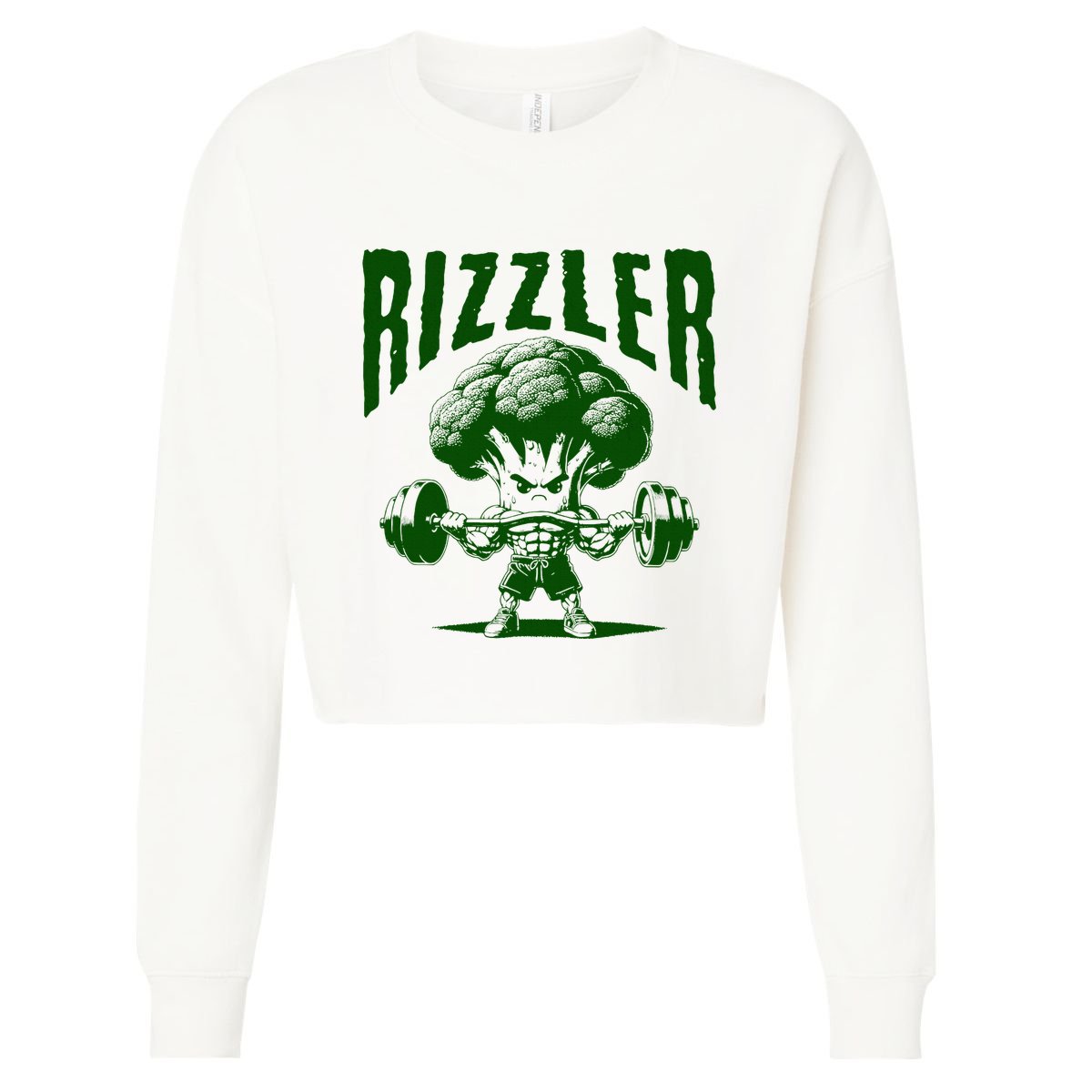 Rizzler Funny Vintage Buff Broccoli Viral Influencer Slang Cropped Pullover Crew