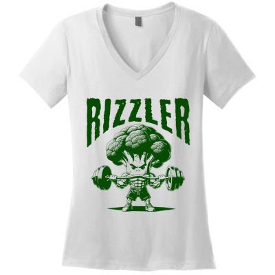 Rizzler Funny Vintage Buff Broccoli Viral Influencer Slang Women's V-Neck T-Shirt