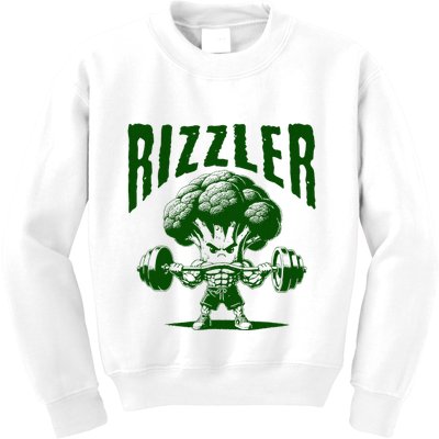 Rizzler Funny Vintage Buff Broccoli Viral Influencer Slang Kids Sweatshirt