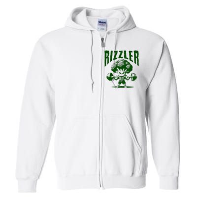 Rizzler Funny Vintage Buff Broccoli Viral Influencer Slang Full Zip Hoodie