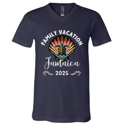 Retro Family Vacation Jamaica 2025 Beach Turtle V-Neck T-Shirt