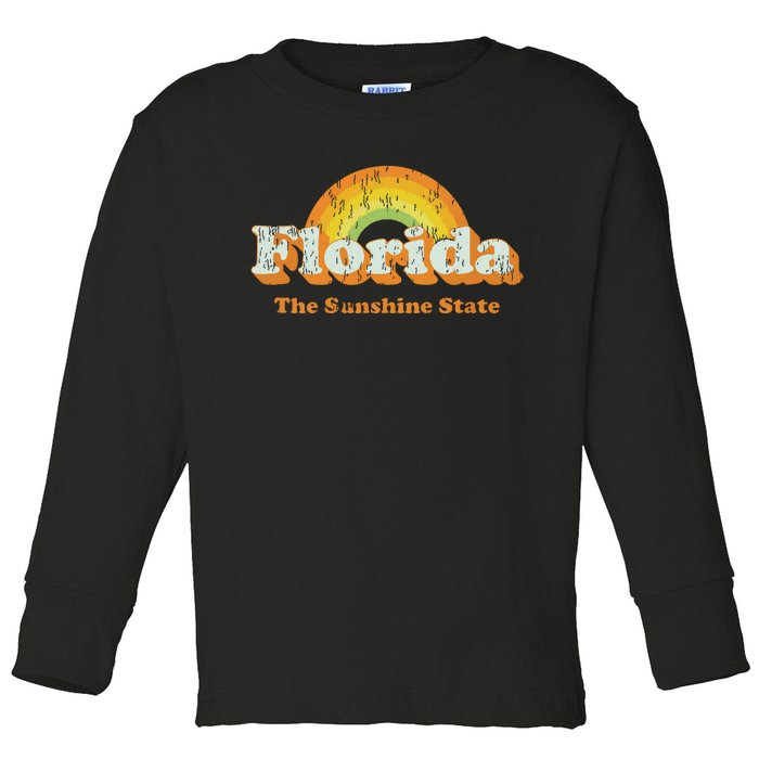 Retro Florida Vintage 70s Rainbow Toddler Long Sleeve Shirt