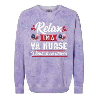 Relax Funny VA Nurse Veteran Nursing Gift Colorblast Crewneck Sweatshirt