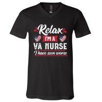 Relax Funny VA Nurse Veteran Nursing Gift V-Neck T-Shirt