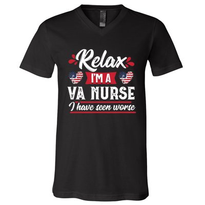 Relax Funny VA Nurse Veteran Nursing Gift V-Neck T-Shirt