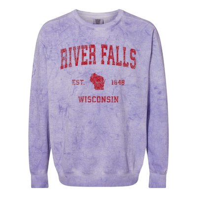 River Falls Wisconsin Wi Vintage Sports Design Colorblast Crewneck Sweatshirt