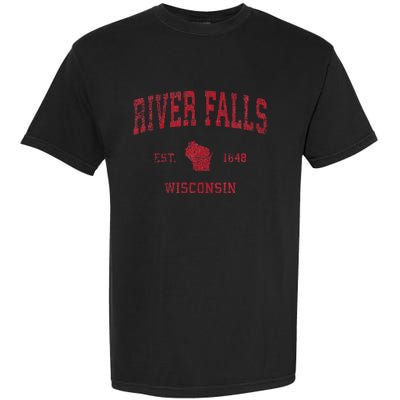 River Falls Wisconsin Wi Vintage Sports Design Garment-Dyed Heavyweight T-Shirt