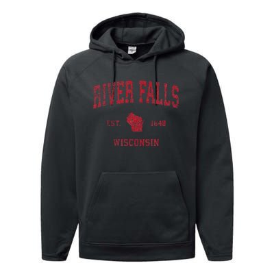 River Falls Wisconsin Wi Vintage Sports Design Performance Fleece Hoodie