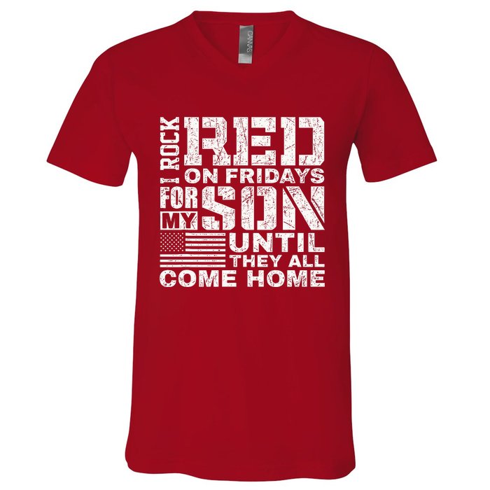 Red Friday Wear Red for My Son Vintage Military Soldier Dad V-Neck T-Shirt