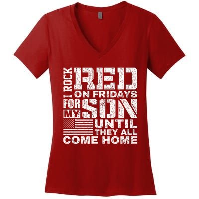 Red Friday Wear Red for My Son Vintage Military Soldier Dad Women's V-Neck T-Shirt