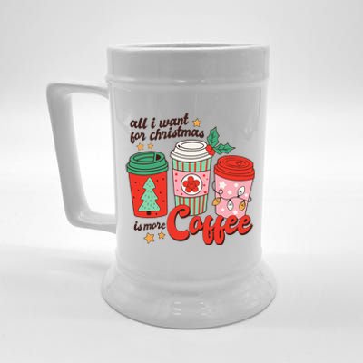 Retro Funny Xmas All I Want For Christmas Is More Coffee Beer Stein