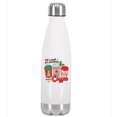 Retro Funny Xmas All I Want For Christmas Is More Coffee Stainless Steel Insulated Water Bottle