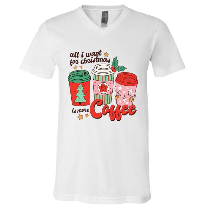 Retro Funny Xmas Coffee Lover Gift V-Neck T-Shirt