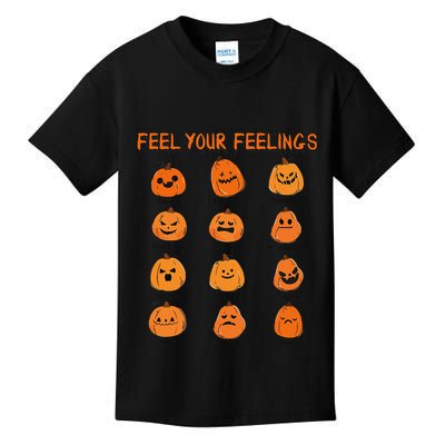 Retro Feel Your Feeling Halloween Pumpkin Face Expressions Kids T-Shirt