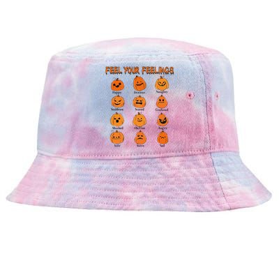 Retro Feel Your Feeling Halloween Pumpkin Face Expressions Tie-Dyed Bucket Hat