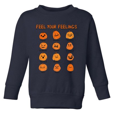 Retro Feel Your Feeling Halloween Pumpkin Face Expressions Toddler Sweatshirt