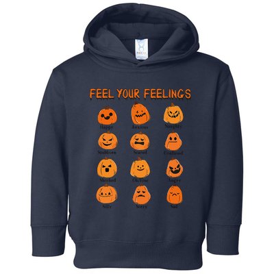 Retro Feel Your Feeling Halloween Pumpkin Face Expressions Toddler Hoodie