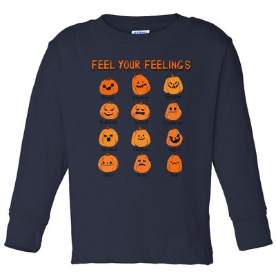 Retro Feel Your Feeling Halloween Pumpkin Face Expressions Toddler Long Sleeve Shirt