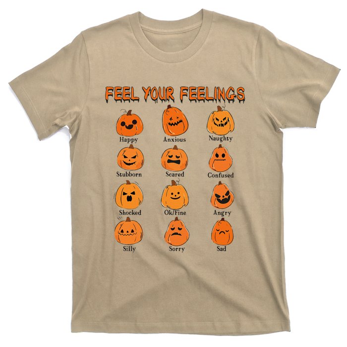 Retro Feel Your Feeling Halloween Pumpkin Face Expressions T-Shirt