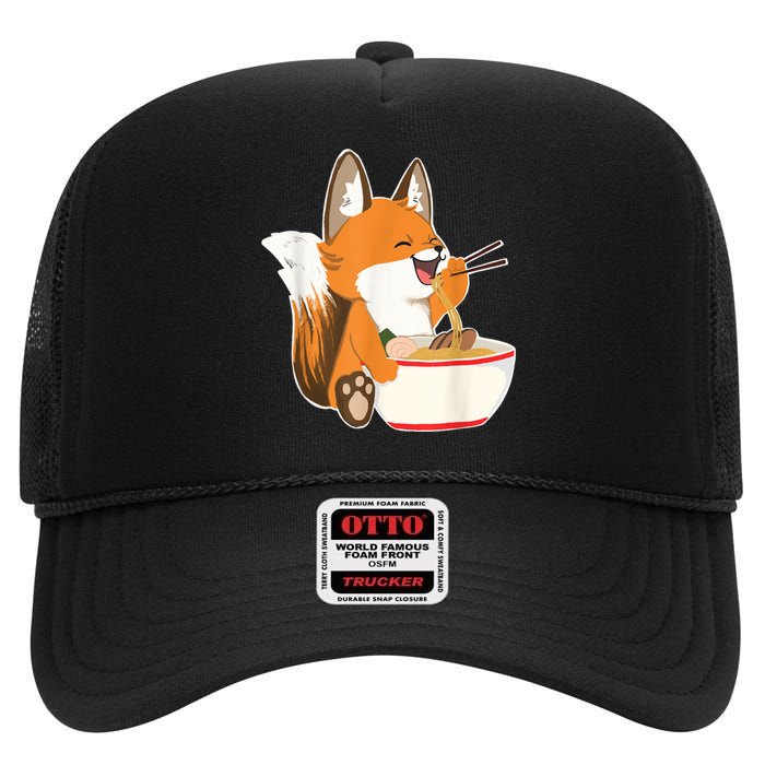 Ramen Fox Zookeeper Wildlife Lover High Crown Mesh Back Trucker Hat