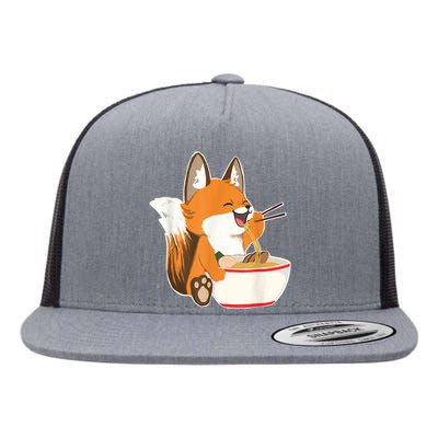 Ramen Fox Zookeeper Wildlife Lover Flat Bill Trucker Hat