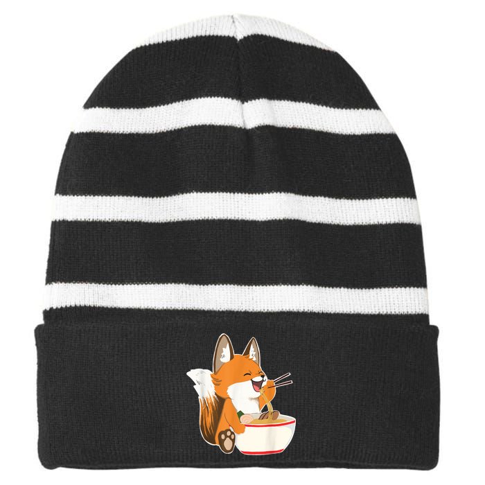 Ramen Fox Zookeeper Wildlife Lover Striped Beanie with Solid Band