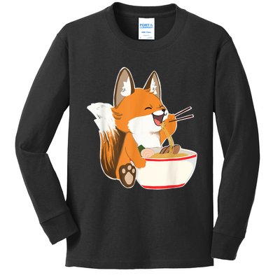 Ramen Fox Zookeeper Wildlife Lover Kids Long Sleeve Shirt