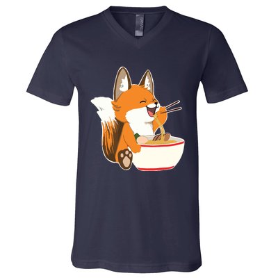 Ramen Fox Zookeeper Wildlife Lover V-Neck T-Shirt