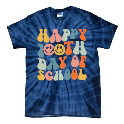 Retro Groovy 100 Days Happy 100th Day Of School Teacher Tie-Dye T-Shirt