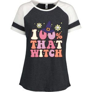 Retro Groovy 100% That Witch Funny 100 Percent That Witch Cool Gift Enza Ladies Jersey Colorblock Tee