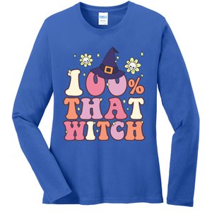 Retro Groovy 100% That Witch Funny 100 Percent That Witch Cool Gift Ladies Long Sleeve Shirt