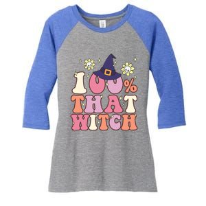 Retro Groovy 100% That Witch Funny 100 Percent That Witch Cool Gift Women's Tri-Blend 3/4-Sleeve Raglan Shirt