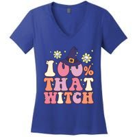 Retro Groovy 100% That Witch Funny 100 Percent That Witch Cool Gift Women's V-Neck T-Shirt