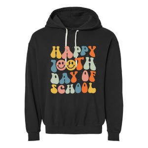 Retro Groovy 100 Days Happy 100th Day Of School Teacher Garment-Dyed Fleece Hoodie