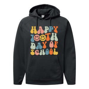 Retro Groovy 100 Days Happy 100th Day Of School Teacher Performance Fleece Hoodie