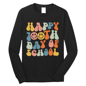 Retro Groovy 100 Days Happy 100th Day Of School Teacher Long Sleeve Shirt