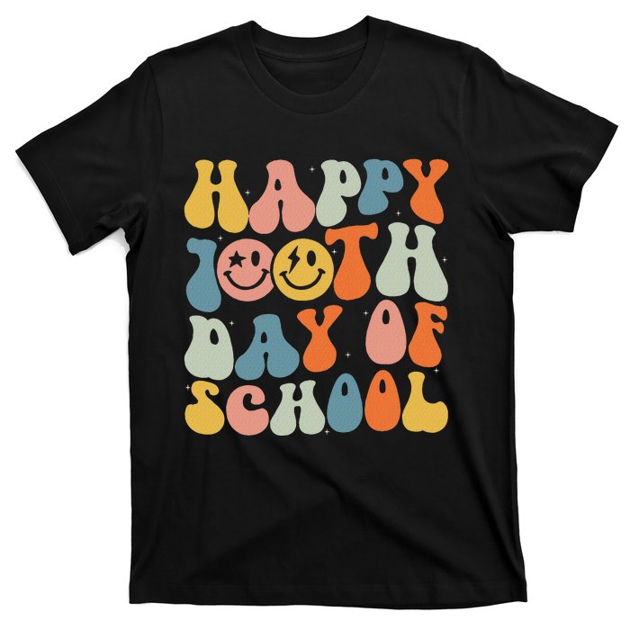 Retro Groovy 100 Days Happy 100th Day Of School Teacher T-Shirt