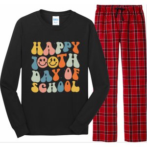 Retro Groovy 100 Days Happy 100th Day Of School Teacher Long Sleeve Pajama Set