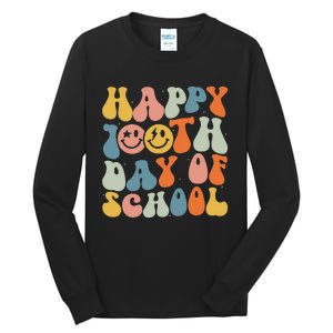 Retro Groovy 100 Days Happy 100th Day Of School Teacher Tall Long Sleeve T-Shirt