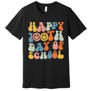 Retro Groovy 100 Days Happy 100th Day Of School Teacher Premium T-Shirt