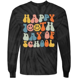 Retro Groovy 100 Days Happy 100th Day Of School Teacher Tie-Dye Long Sleeve Shirt