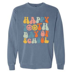 Retro Groovy 100 Days Happy 100th Day Of School Teacher Garment-Dyed Sweatshirt