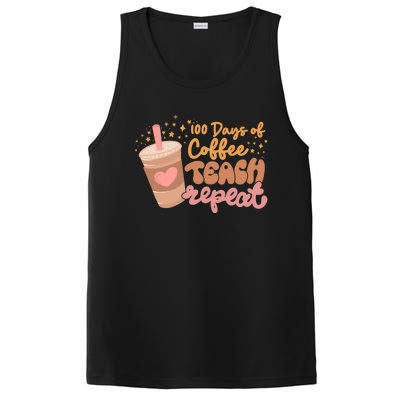 Retro Groovy 100 Days Of Coffee Teach Repeat Teacher Class Gift PosiCharge Competitor Tank