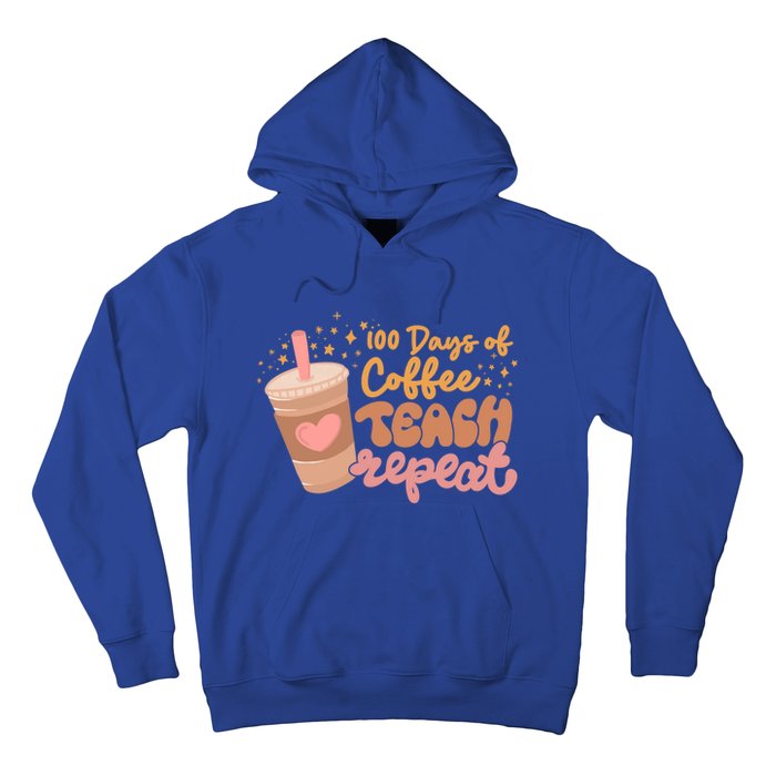 Retro Groovy 100 Days Of Coffee Teach Repeat Teacher Class Gift Hoodie